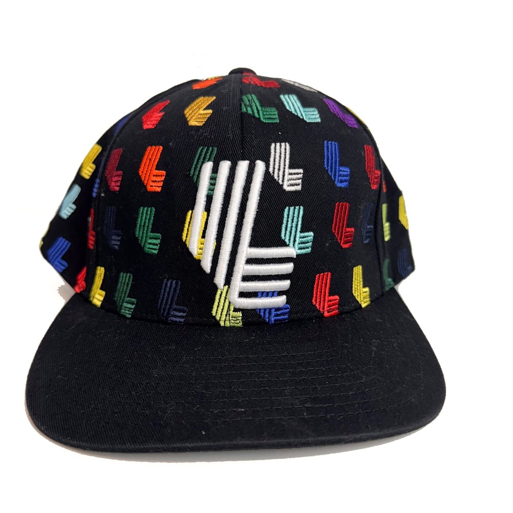 LIV Golf Yupoong Snapback Hat Black All Over Rainbow Embroidered Sample Rare
